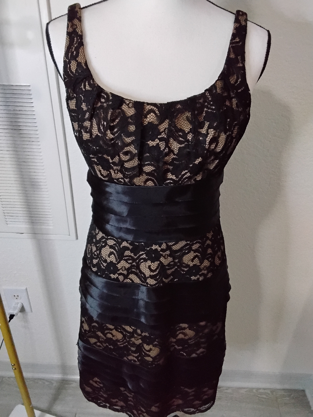 S.L. Fashions Black Dress with Tan Lining